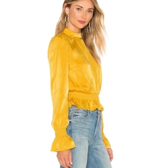 Revolve Tularosa Satin Marigold Yellow High Neck Peplum Long Sleeve Top Medium - Picture 10 of 10